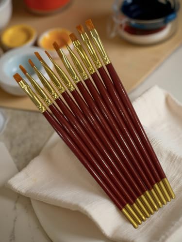 Image of polo Synthetic Hair Flat Brushes 2 | Pack of 10 | Premium Fine Edge Paintbrush Set for Acrylic, Watercolor & Oil Painting | Soft Bristles for Smooth & Precise Strokes