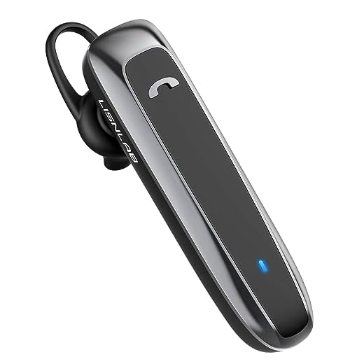 Bluetooth Headset, Wireless Bluetooth Earpiece with 35 Hours Talking Time, V5.2 Hands-Free Bluetooth Headset with Microphone IPX5 Waterproof Half In-ear Earpiece for Cell Phone iOS Android - Black