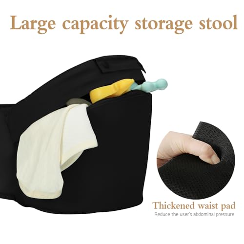 Baby Carrier Newborn to Toddler,Baby Carrier with Hip Seat,Ergonomic, Safety-Certified Baby Hip Carrier with Foldable Neck Support Pod,12 in 1 Baby Holder Carrier with Adjustable Waist Belt-Black - Image 5