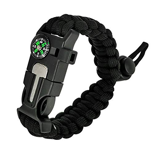 Splendorflying Adjustable Bracelet, 7 core 5 in 1 Emergency Sports Wristband Gear kit Waterproof, Compass, Multi-Tool Wilderness Adventure Umbrella Rope Bracelet (SFV087 Black)