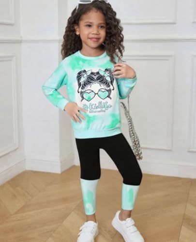 Image of OLMRJKD Kids Toddler Girls Clothes Figure Graphic Drop Shoulder Top Pullover Spotted Print Pants Fall Winter Outfit Set