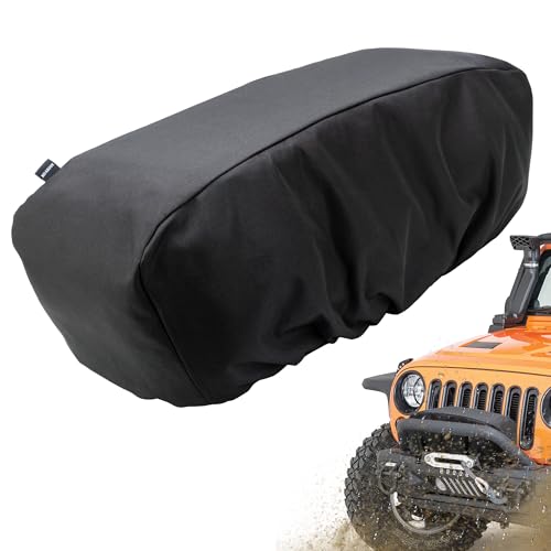 MUAKIOY Winch Cover Heavy Duty Waterproof Winch Protection Covering 12k Winch Accessories Indoor Outdoor Weather Resistant Large Covers for Electric Winches 12000 -17500 Lbs - Black
