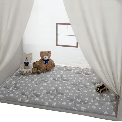 Rectangle Kids Play Mat for Kids Tent Indoor & Outdoor Toddler Tent, Non Slip Kids Play Tent Mat Large Kids Playhouse Tent Mat, Lovely Star Print Padded Washable Mat 53' L x 36' W