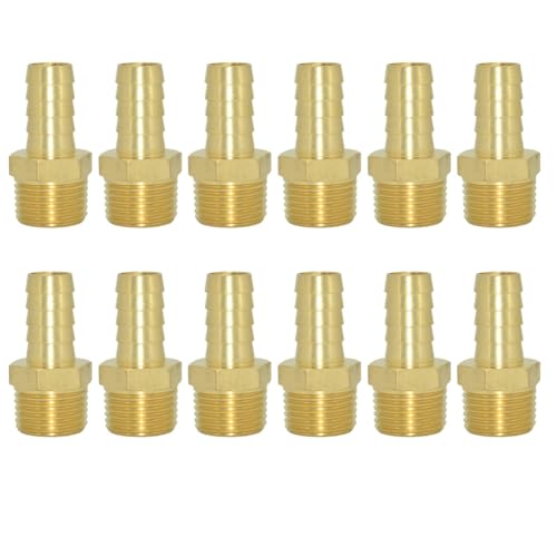 NPTSSFe Brass Hose Barb Fittings, Male NPT Thread, Gold Finish, 12 Pack,Brass Air Line Repair Connector Kit for Compressor, Gas (12, 1/2OD-1/2 inch) by NPTSSFe - Used condition - US$13.85
