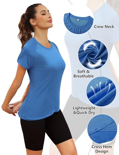 Gyabnw Camiseta Deportivo Mujer de Manga Corta Camiseta Cuello Redondo Ligera y Cómoda Top Holgada De Secado Rápido Yoga Running Fitness Malla Mujer