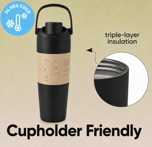 Image of HomeCloud 1200ML Stainless Steel Water Bottle - Double-Wall Vacuum Insulated, Leakproof Straw Lid, BPA-Free Reusable Travel Flask with Two-Way Spout for Gym, Office & Outdoor Use (B Black)
