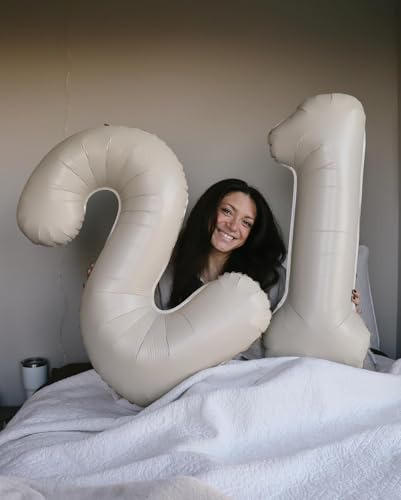 Image of 40 Inch Cream Number 6 Balloon Birthday Party Decorations for Men & Women