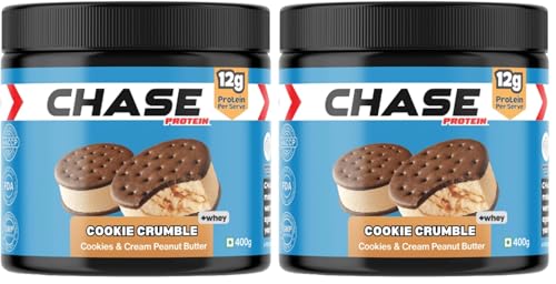 Image of Chase High Protein Peanut Butter Creamy 400g | With Isolate Whey & 120g Protein in Jar | 12g Per Serve | Cookie Crumbs Flavour with Chunks | Healthy Nut Butter Spread for Breakfast, Fitness, Gym