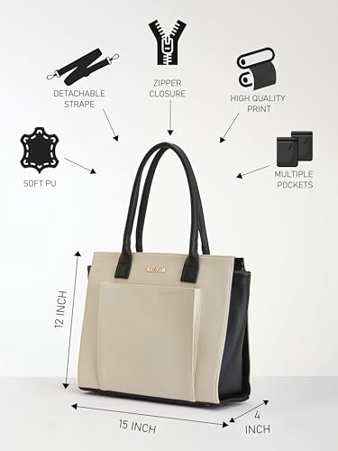 Image of Fargo Amara Vegan Leather Tote Bag for Women | Laptop Compartment, RFID Pockets, YKK Zipper, Large Office Handbag | Shoulder Bag for College & Daily Use | Made in India