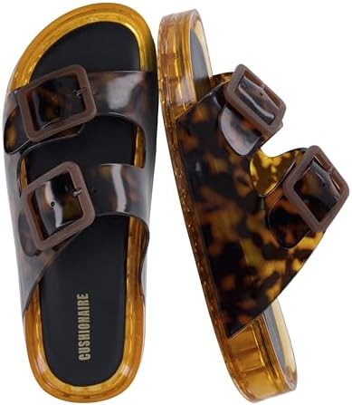 CUSHIONAIRE Pool Slides for Women Water Resistant Double Buckle Adjustable Slip-On Womens Sandals for Beach Shower Casual Wear