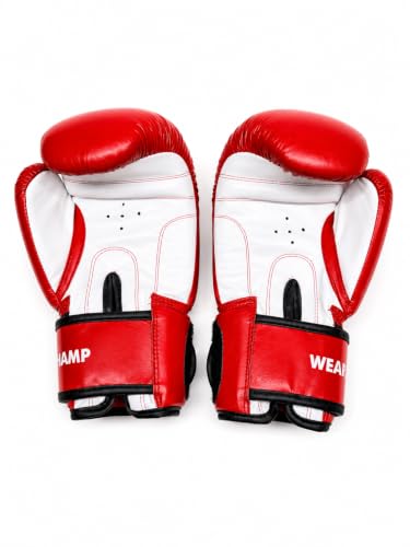 Image of ACE Genuine Leather Boxing Gloves | Adult Training Gloves for Sparring | Shock Absorbing Padding | Secure Wrist Strap | Punching Bag Workout | Red | 8 oz