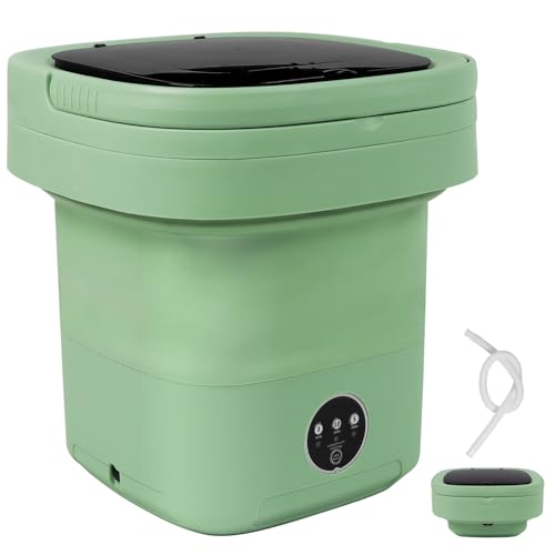 Portable Green Mini Washing Machine, 11L Remote Foldable Mini Washer Control with 3 Modes for Underwear, Baby Clothes & Small Items for Apartment, Dorm, Camping, Travel (Green)