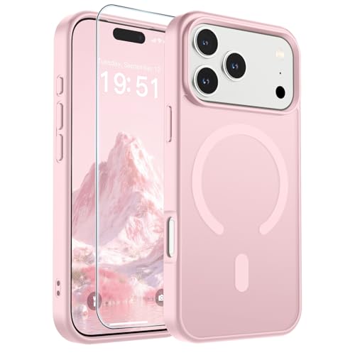 Image of SUPFINE Magnetic for iPhone 17 Pro Case with Screen Protector (Compatible with MagSafe)(Military Grade Drop Protection) Translucent Matte Shockproof with Anti-Fingerprint Phone Cover,Light Pink