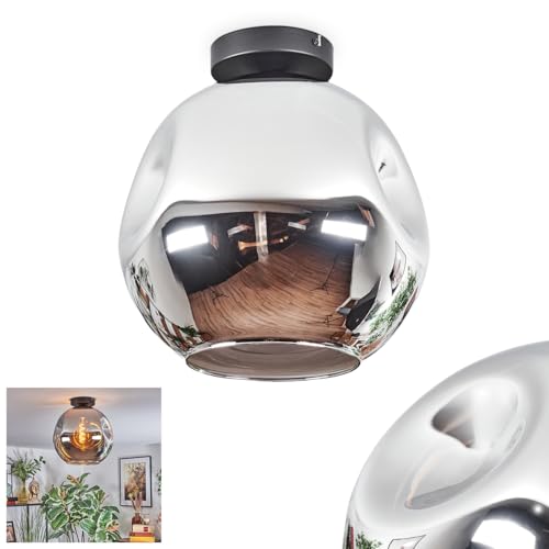 Plafonnier boule chrome Ripoll anti-éblouissement en verre fumé pour un éclairage de chambre doux
