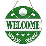 Hsnbt Golf Ball Welcome Sign For Front Door, Golf Ball Welcome Sign Decor For Porch Yard Sport Wall Hanging Signs Decorations Gift For Golfer Golf Lover