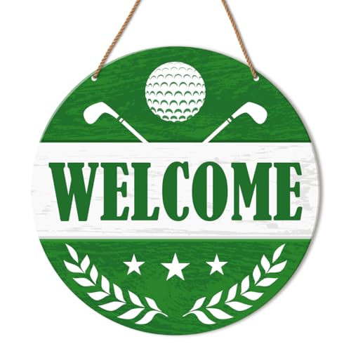 Hsnbt Golf Ball Welcome Sign For Front Door, Golf Ball Welcome Sign Decor For Porch Yard Sport Wall Hanging Signs Decorations Gift For Golfer Golf Lover