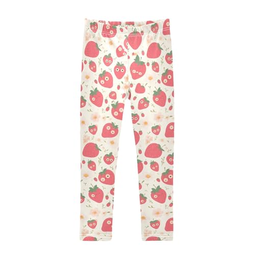 KLL Organic Garden Safari Strawberry Little Girls Leggings Stretch High Waisted Athleisure Pants Exercise