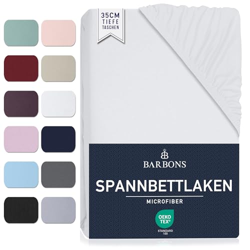 Spannbettlaken 90x200cm - Spannbetttuch Bettlaken Bettbezug (Weiss) – Ansicht 1