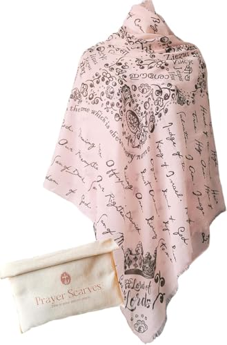 Jesuss Names Prayer Scarf for Women Christian Large Scripture Shawl Wrap 84 Titles of Christ Prayer Shawl for Women (Blush Pink w/Canvas Bag (35x70))