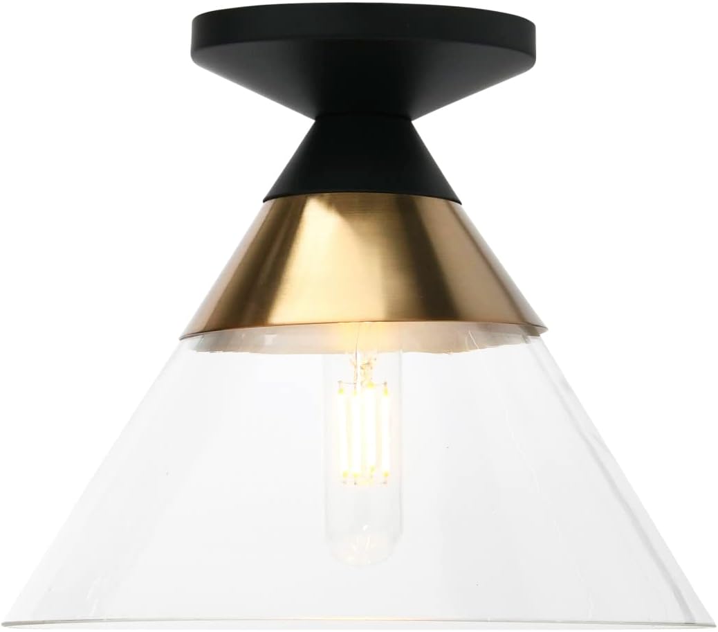 Theo Metal and Conical Glass Flush Mount Ceiling Light