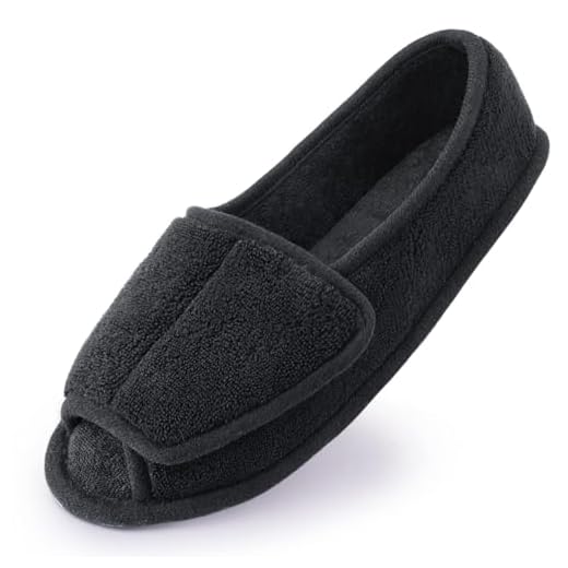Git-up Diabetic Slippers for Women Memory Foam Arthritis Edema Adjustable Open Toe Swollen Feet Slippers Bedroom House Indoor Outdoor Shoes with Rubber Sole, Black 9#