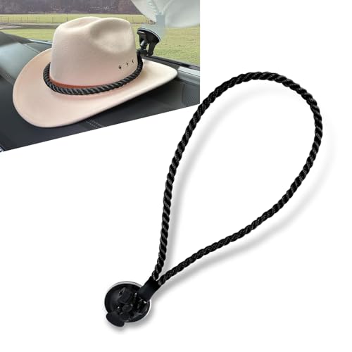 MLY 1 PC Cowboy Hat Holder for Trucks & Cars, Suction Cup Dash Mount with Cotton Rope Design, Vehicle Interior Accessories for Secure Hat Storage in SUVs, Pickups & Sedans (Black)