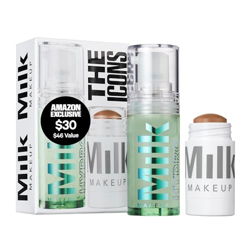 Image of Milk Makeup Mini 12HR Hydro Grip Primer + Full Size Matte Bronzer Gift Set - Hydrating Face Primer 0.33 oz + Cream Bronzer Stick in Baked (Medium Bronze) 0.19 oz - Travel Friendly, All-Day Wear