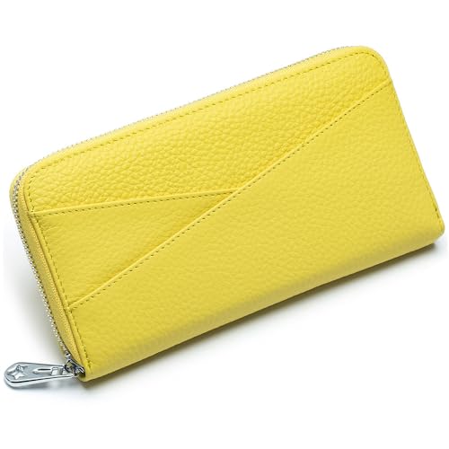 JONON Women RFID Blocking Wallet Leather Zip Around Phone Clutch Large Capacity Ladies Travel Purse (Yellow)