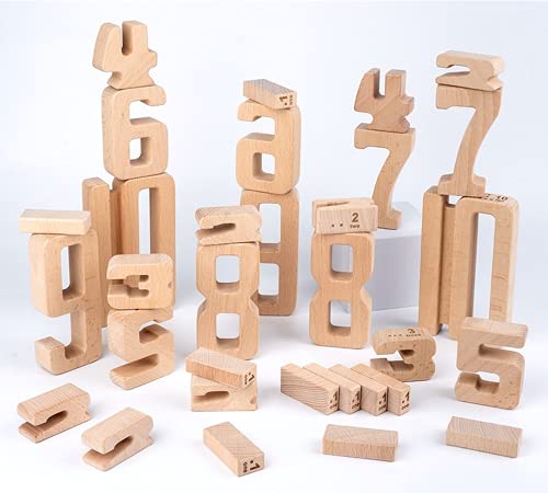 Black Friday Clearance zhezuo Number Building Blocks Wooden Math Digital Toys Baby Balance Block Toy Montessori Educational Natural Wood Toys for Kids (32pcs Without Box), Small