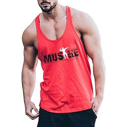 Hombres Culturismo Camiseta sin Mangas Larguero Gimnasio Ejercicio Aptitud Chaleco Algodón MA Rojo M