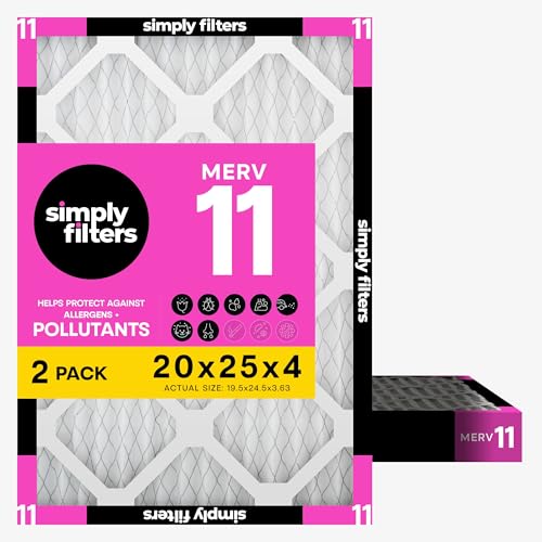 Simply 20x25x4 Air Filter MERV 11 2 Pack Furnace Air Filter for HVAC (Actual Size:19.5x24.5x3.63) DUST Pet & Allergy Control