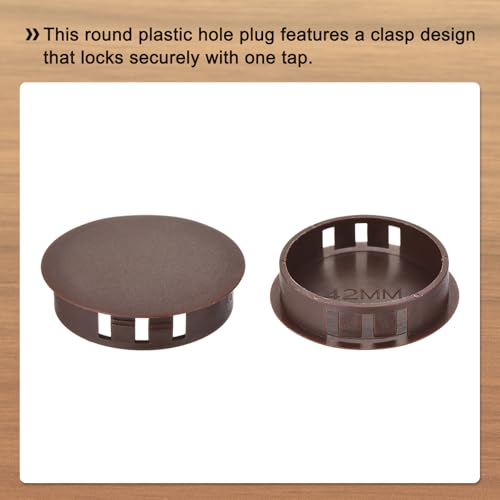 Image of MECCANIXITY 64PCS 45mm(1 3 /4 inch) Brown Plastic Hole Plugs, Flush Type Panel Hole Plugs Insert End Caps for Locking Hole Tubes Furniture Cabinet