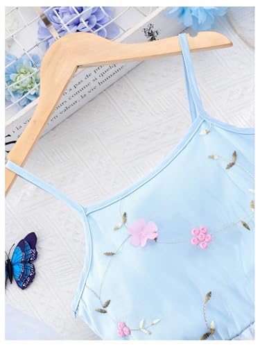 SHENHE Girl's Mesh Floral Embroidered Tulle Dress A Line Flowy Spaghetti Strap Boho Midi Sundress3