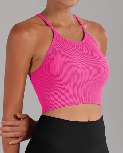 Image of Sunzel Ribbed Crop Tank Top for Women Seamless Racerback Camisole | Buttery Soft Nylon Spandex, Opaque No See Through, Stays in Place, Unpadded, Slim Fit, No Shrink, Yoga Workout Gym Casual