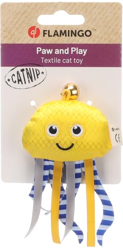 Flamingo giochi per gatti – Strellow – Polipo – giallo – con catnip – nastri e campanellino – gioco colorato