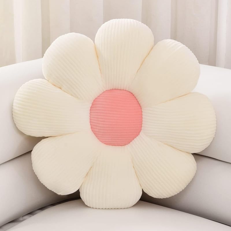 RVA Cute Sunflower Pillow Cushion Throw Pillow Fibre Filling Pillows for Head Rest for Home Office Sofa Decorative Cushions for Kids Room Living Room Adorable Stylish Cushion (White/Pink, 35 CM)