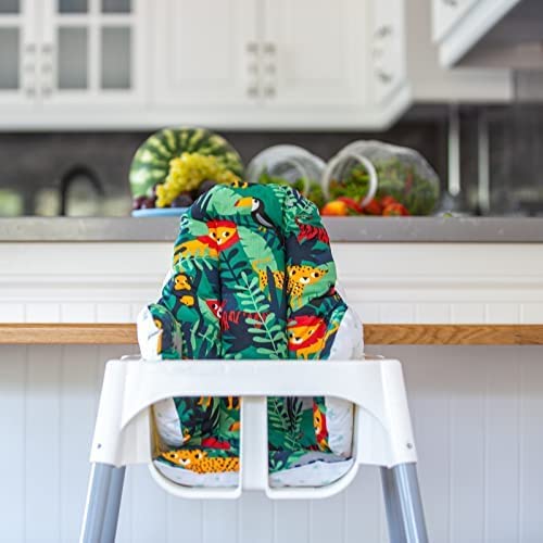 Image of Cushion - Washable & Reversible One-Piece Cotton Seat Pad for IKEA High Chair Accessories, Compatible with Antilop (Jungle Green)