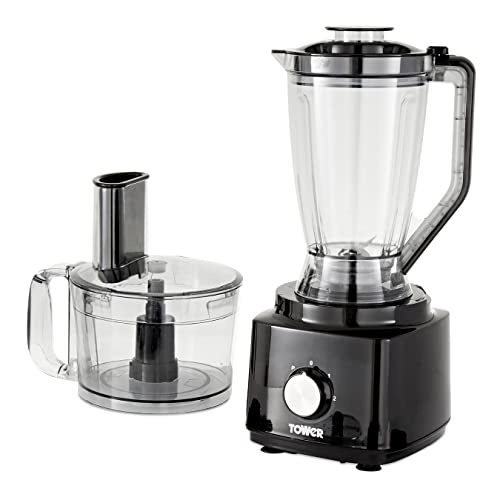 Tower T18007BLK Food Processor and Blender with 2L Mixing Bowl, 1.8L Jug, 2 Speed Settings and Pulse Function, 750W, Black