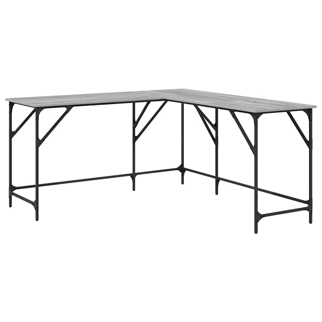 Escritorio Sonoma gris 149 x 149 x 75 cm, madera en forma de L, mesa de oficina con patas ajustables y marco de metal para una amplia superficie de trabajo