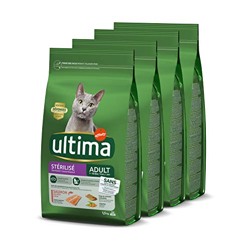 Ultima Croquettes Stérilisés Adulte au Saumon pour Chat: Pack 4 x 1,5kg - Total 6 kg