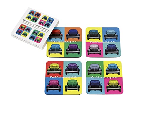 BRISA VW Collection - Volkswagen Getränke-Glas-Kork-Untersetzer mit MDF Beschichtung und Käfer Design (4ER Set/Multicolor/Bunt)