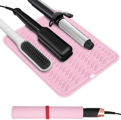 Quccefods Heat Resistant Mat Oversize Curling Iron Mat Silicone Hot Hair Tools Mat for Hair Straightener,Flat Irons,Hair Styling Tools Countertop protection Portable Travel Mat 14.2