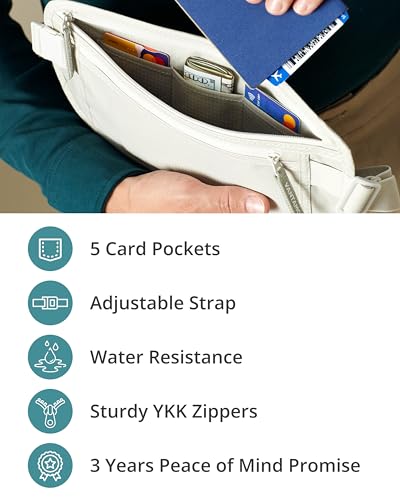 Image of Vantamo Money Belt with RFID For Men & Women, Hidden Passport Holder for Travel, 2 Compartment Travel Fanny Pack for Women Anti Theft