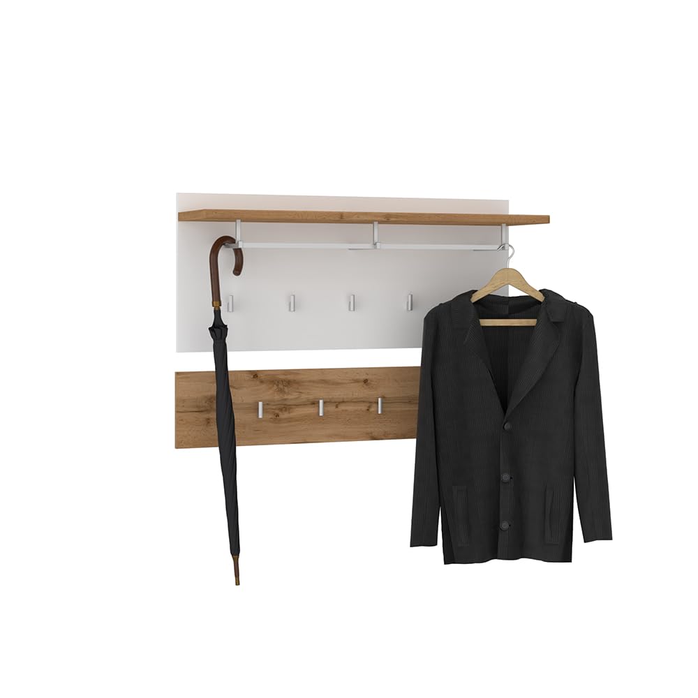 Lomadox Garderoben-Set 5-teilig mit Spiegel und Schuhbank in weiß mit Eiche | Flurgarderobe im modernen Stil