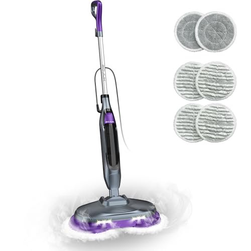 BOJUK Rotating Steam Mop with Scrub Pads, LED Headlights, Adjustable Spin Control, Extra-Large Tank & Swivel Steering – All Hard Floors