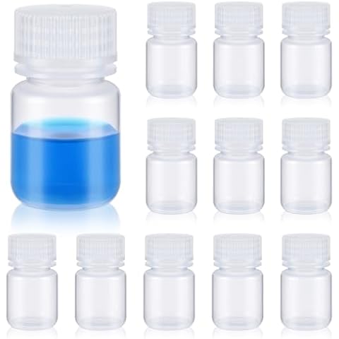 Tatuo 12 Pcs 1oz 30ml Pill Bottle Sample Bottles Polypropylene Wide Mouth Reagent Bottle Plastic with Screw Caps Translucent PP Sample Containers with Lid for Liquids, Laboratory, Travel, at Home Cover
