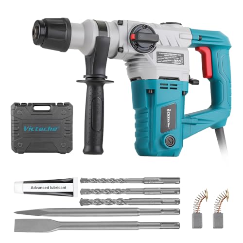 Victeche 1-1/8-Inch SDS-Plus Rotary Hammer Drill - 13.5A 3 Funtions Heavy Duty Demolition Hammer for Concrete Drilling with Drill Bit, Chisel and Carrying Case