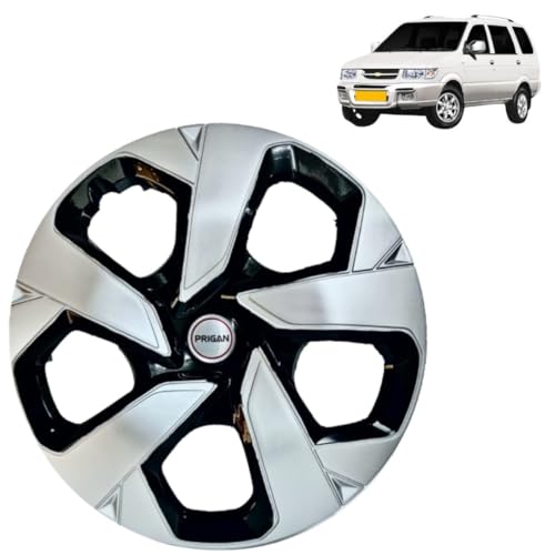 Image of Prigan Tavera Black Silver Wheel Cover 15 inch for Chevrolet Tavera (Set of 4 Pcs) (Press Fitting) Model- Punch Reverse 15