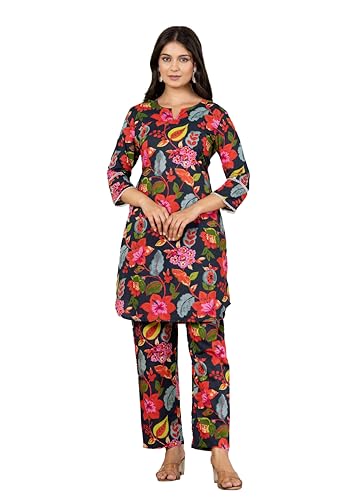 Image of Pistaa's Women Pure Cotton Floral Printed Straight Rounded Hem Co-ord Set
