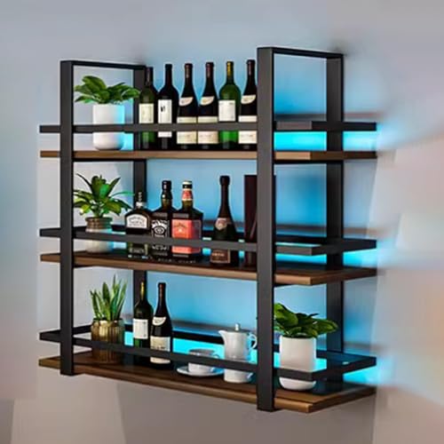 Étagère à vin flottante en métal rustique lumineuse pour soirées conviviales